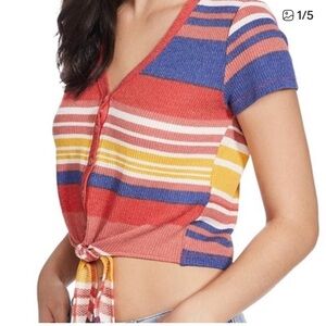 Forever 21 Multicolor Striped Short Sleeve Tee